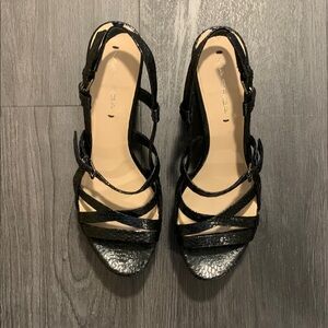 Via Spiga Black Strappy Platform Wedge Sandals. Size 9